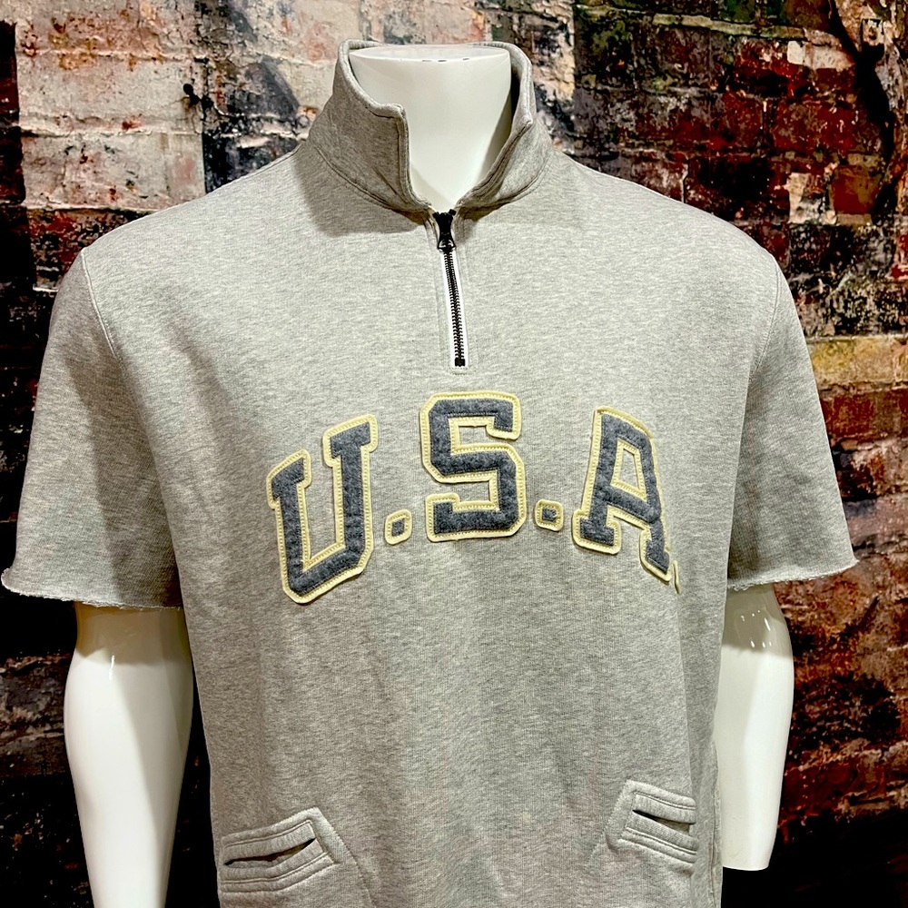 NEW USA Polo Ralph Lauren Rare short sleeve half zip Gray Varsity Sweat Top - Picture 4 of 7